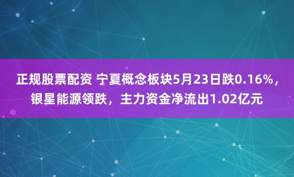 正规股票配资 宁夏概念板块5月23日跌0.16%，银星能源领跌，主力资金净流出1.02亿元