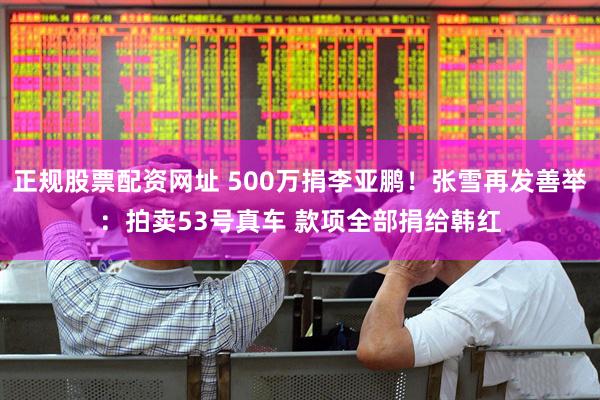 正规股票配资网址 500万捐李亚鹏！张雪再发善举：拍卖53号真车 款项全部捐给韩红